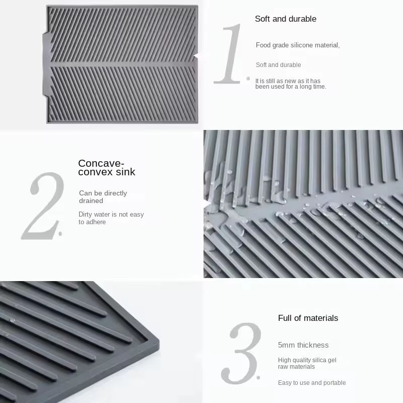 FlexiDry Silicone Drain Pad  NonSlip HeatResistant Dish Drying Mat  Kitchen Counter Protector 5