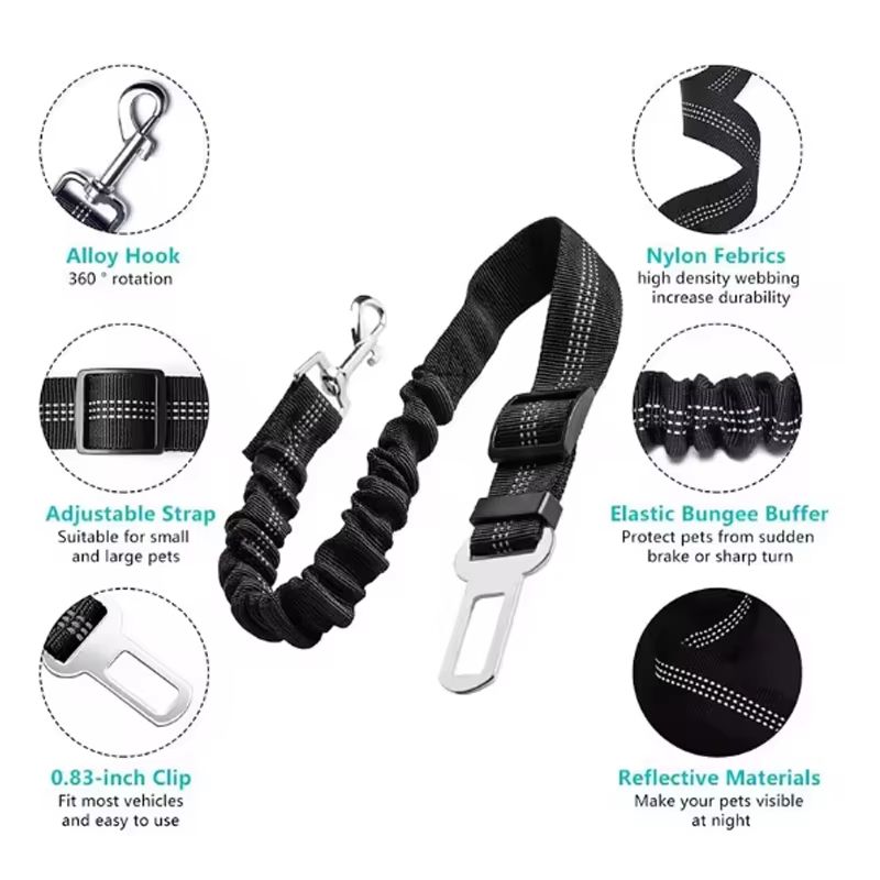 PawGuard Adjustable Dog Car Seat Belt  Elastic Safety Leash For Pets With Buffer Shock Absorption   1