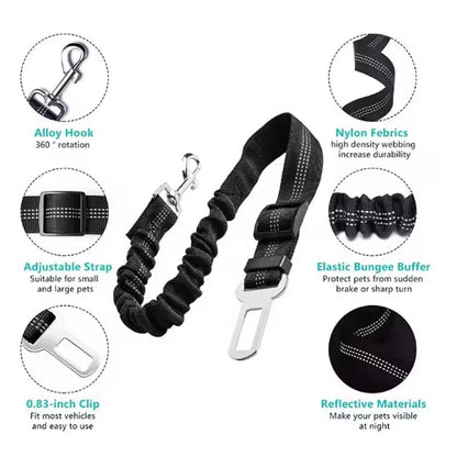 PawGuard Adjustable Dog Car Seat Belt  Elastic Safety Leash For Pets With Buffer Shock Absorption   1