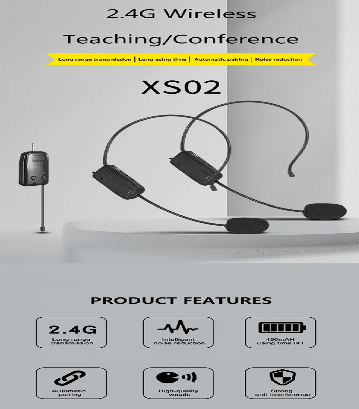 ClearVoice 2.4G Wireless Headset Microphone Set
