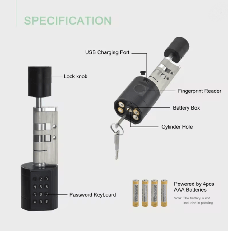 SmartGuard Tuya Fingerprint Cylinder Door Lock 2