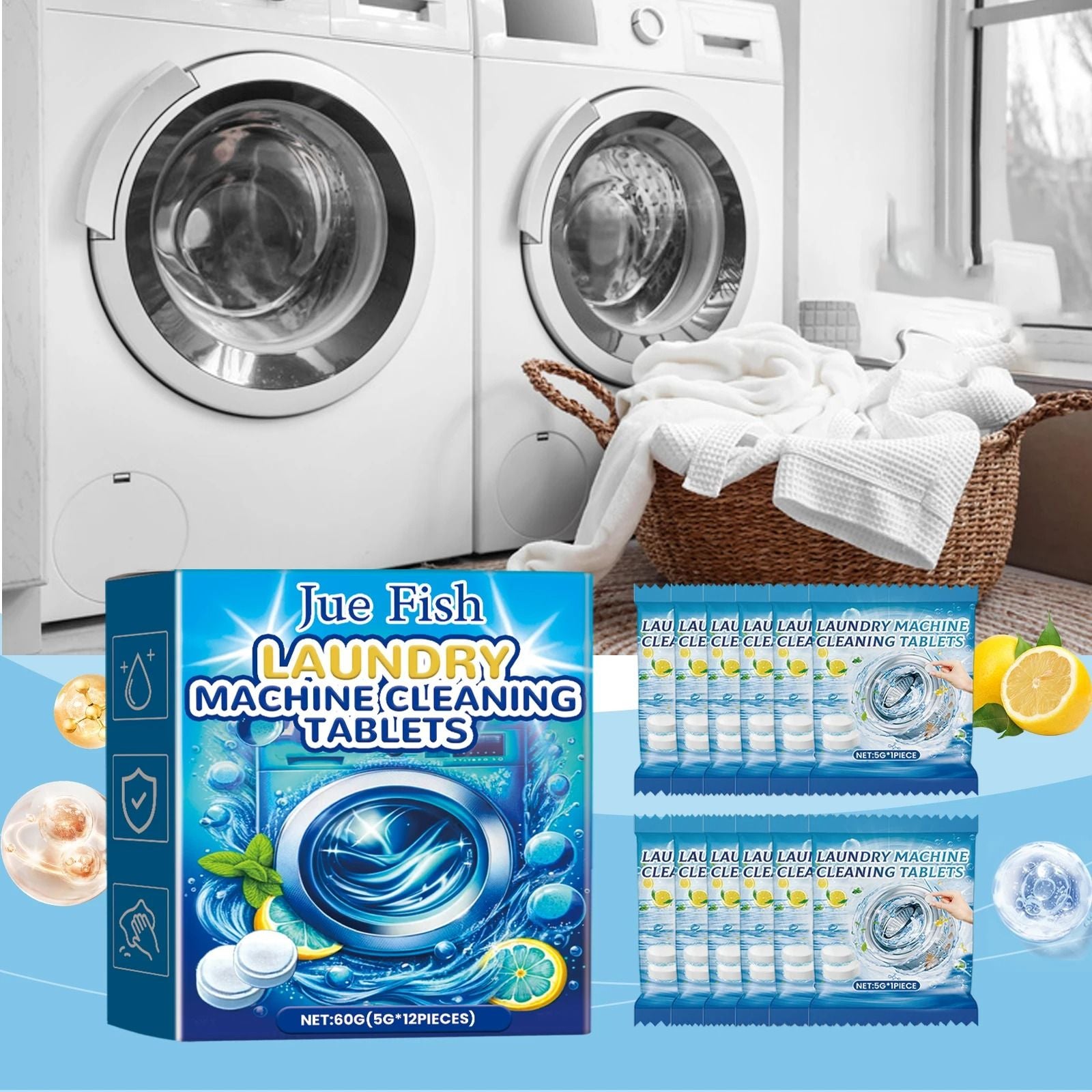 Washing Machine Cleaning Tablets Deep Cleaning Effervescent Tablets for Odor Removal and Residue-Free Wash