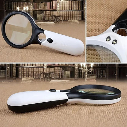 Professional Handheld Magnifying Glass With LED Light 3X And 45X Dual Lens Magnifier For Reading Je
