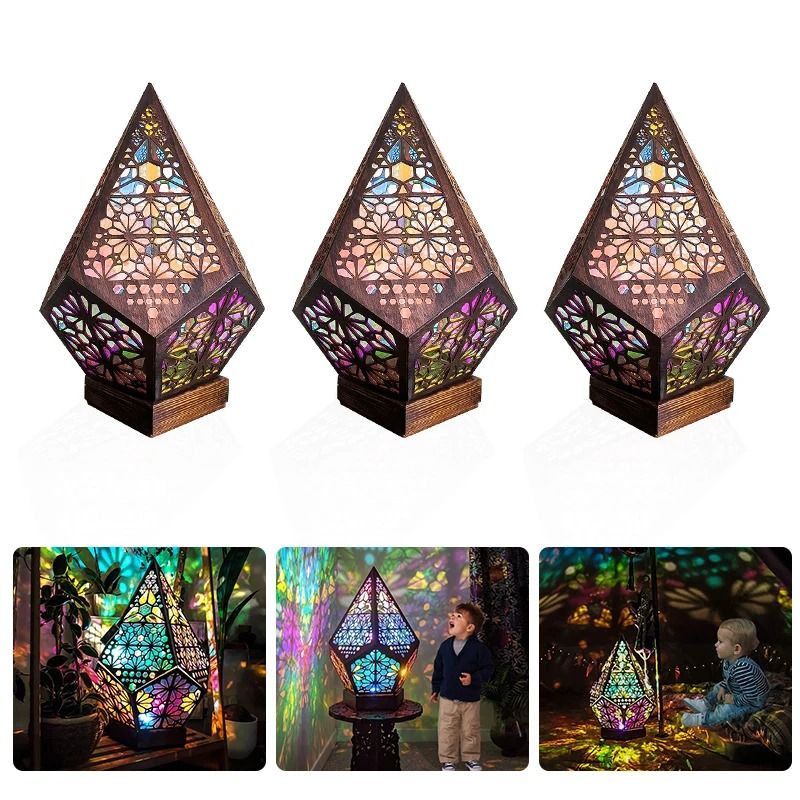 D2 Wooden Hollow LED Projection Night Lamp Home Decor Ambient Light 5