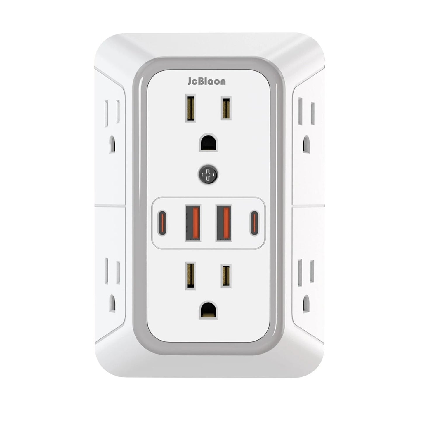 US Multi Socket Wall Plug with 6 AC Outlets and 4 USB Ports Including 2 Type C Fast Charging Power Strip
