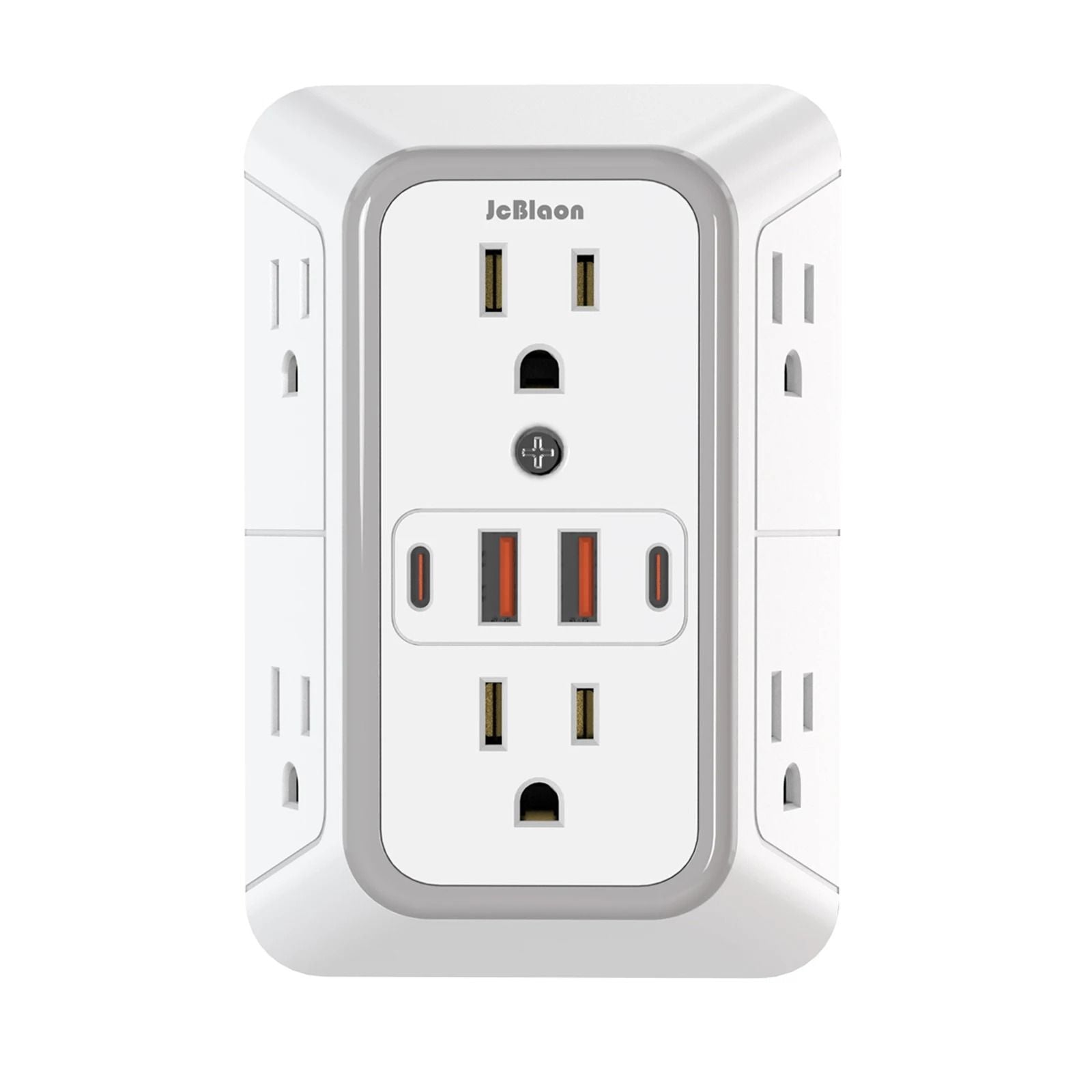 US Multi Socket Wall Plug with 6 AC Outlets and 4 USB Ports Including 2 Type C Fast Charging Power Strip