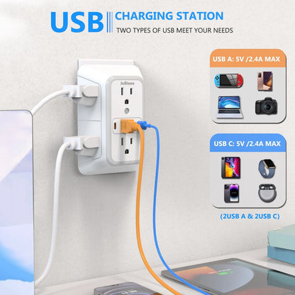 US Multi Socket Wall Plug With 6 AC Outlets And 4 USB Ports Including 2 Type C Fast Charging Power  2