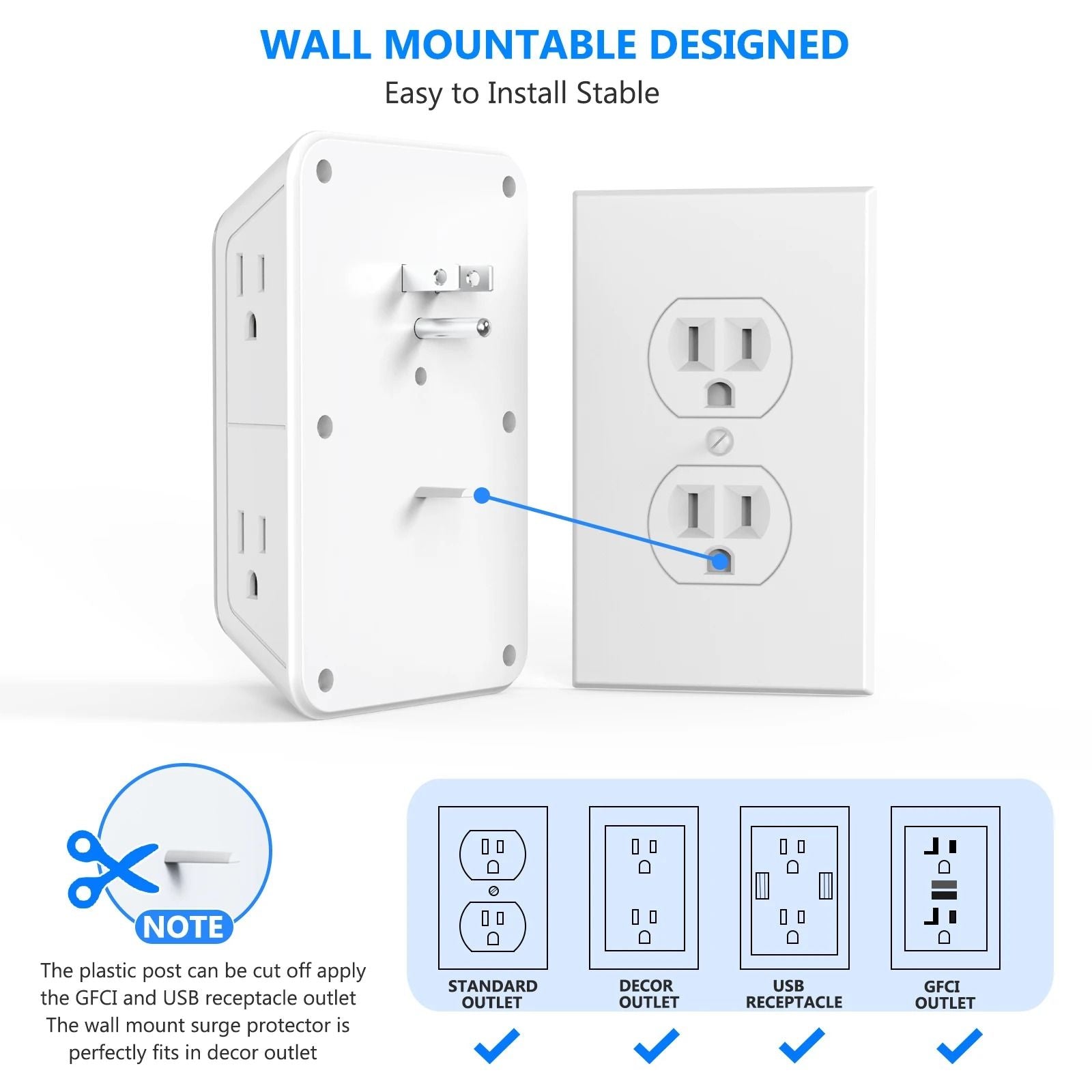 US Multi Socket Wall Plug With 6 AC Outlets And 4 USB Ports Including 2 Type C Fast Charging Power  3