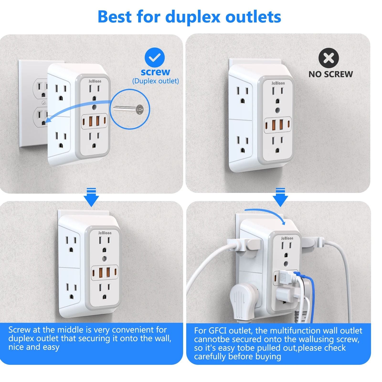 US Multi Socket Wall Plug With 6 AC Outlets And 4 USB Ports Including 2 Type C Fast Charging Power  4