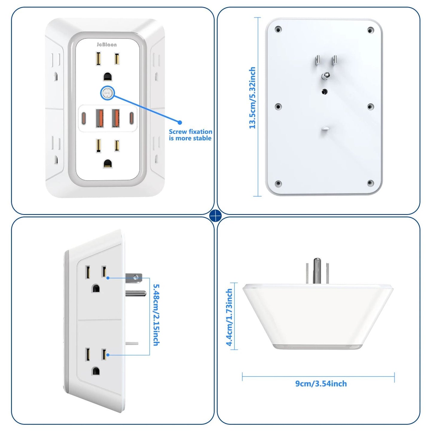 US Multi Socket Wall Plug With 6 AC Outlets And 4 USB Ports Including 2 Type C Fast Charging Power  5