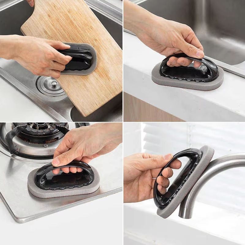 Magic Emery Sponge Brush With Handle  HeavyDuty Rust And Stain Remover For Kitchen Bath  Household  4