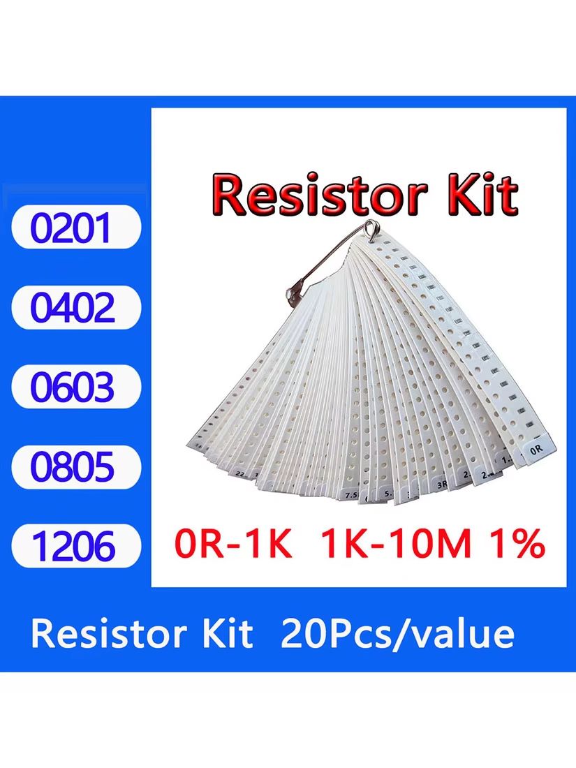 SMD Resistor Assortment Kit 0201–1206 | 50 Values 1% Precision Sample Set (1000PCS)
