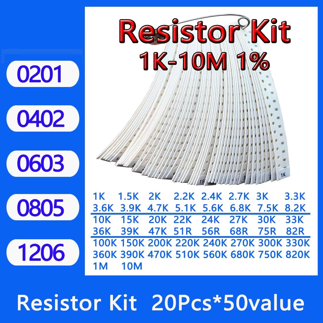 SMD Resistor Assortment Kit 02011206  50 Values 1 Precision Sample Set 1000PCS 2