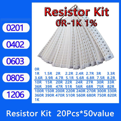 SMD Resistor Assortment Kit 02011206  50 Values 1 Precision Sample Set 1000PCS 3