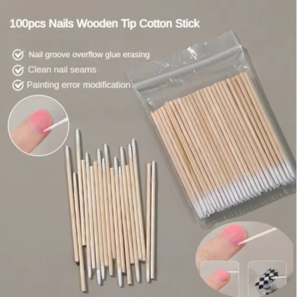 Precision Cotton Nail Polish Corrector Sticks  100300500 Disposable Wooden Cotton Tip Buds 1