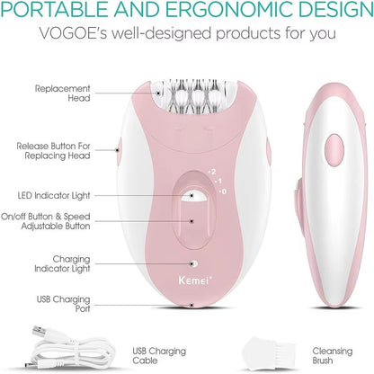 Kemei Rechargeable Womens Epilator  Electric Hair Removal Device For Face Body Bikini Legs  Underar 3
