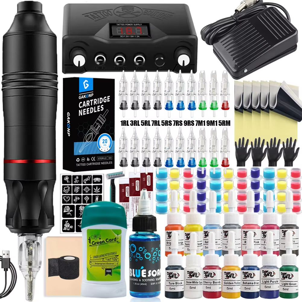 Professional Rotary Tattoo Machine Kit – Complete Tattoo Pen Set with Power Supply & Needles
