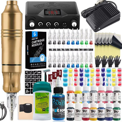Professional Rotary Tattoo Machine Kit  Complete Tattoo Pen Set With Power Supply  Needles 9