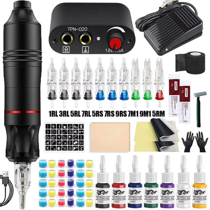 Professional Rotary Tattoo Machine Kit  Complete Tattoo Pen Set With Power Supply  Needles 11