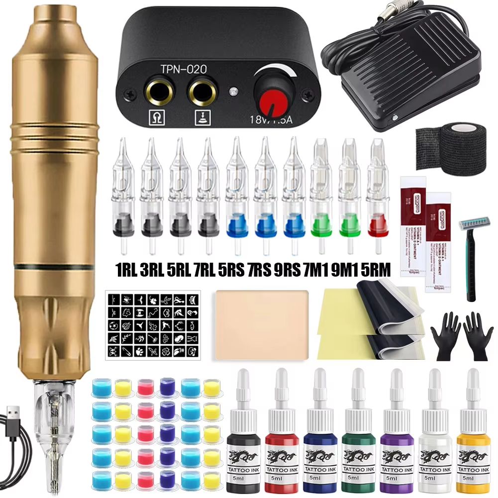 Professional Rotary Tattoo Machine Kit  Complete Tattoo Pen Set With Power Supply  Needles 13