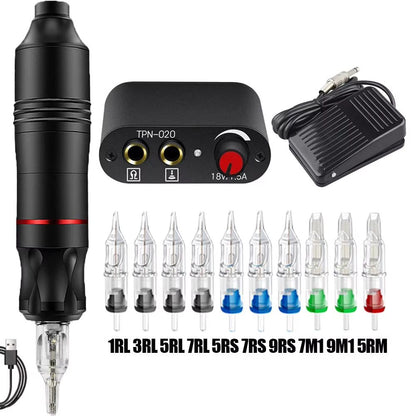 Professional Rotary Tattoo Machine Kit  Complete Tattoo Pen Set With Power Supply  Needles 6
