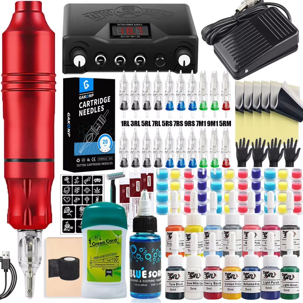 Professional Rotary Tattoo Machine Kit  Complete Tattoo Pen Set With Power Supply  Needles 8