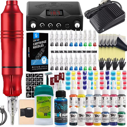 Professional Rotary Tattoo Machine Kit  Complete Tattoo Pen Set With Power Supply  Needles 8