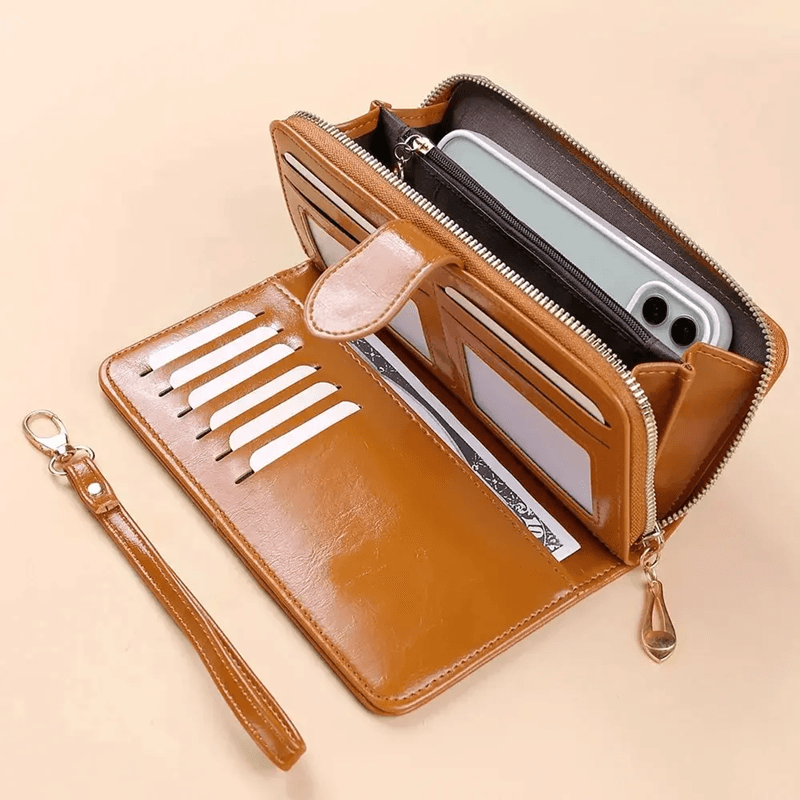 VintageLux Womens Oil Wax PU Leather Clutch Wallet 2