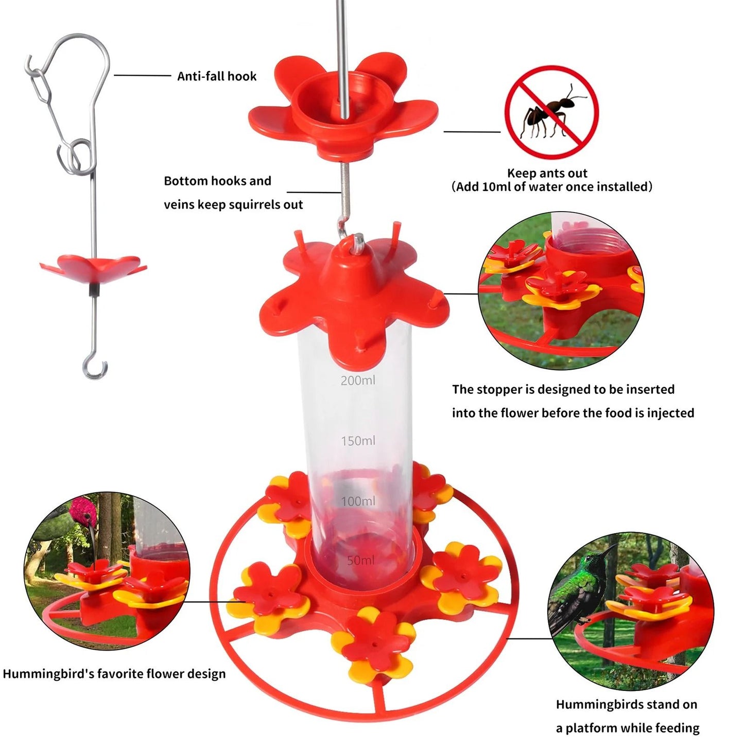 Hanging Anti Ant Leakproof Hummingbird Bird Feeder 5