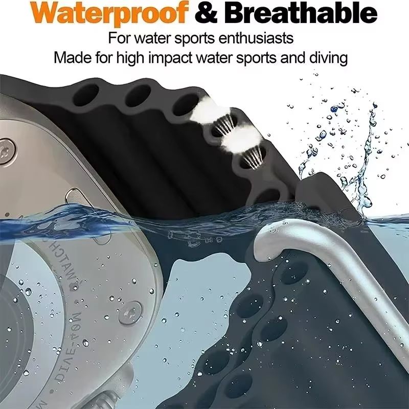 Silicone Ocean Band For Apple Watch  Premium Sport Strap For Series Ultra 2 10 9 8 7 6 SE 3849mm 4
