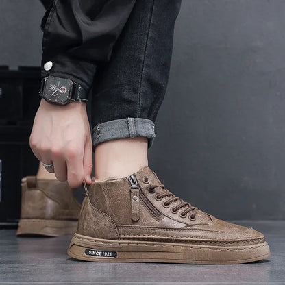 Mens Winter Warm Cotton Snow Boots Retro Plush AntiSlip Outdoor Sports Shoes For Comfortable Fashio 1