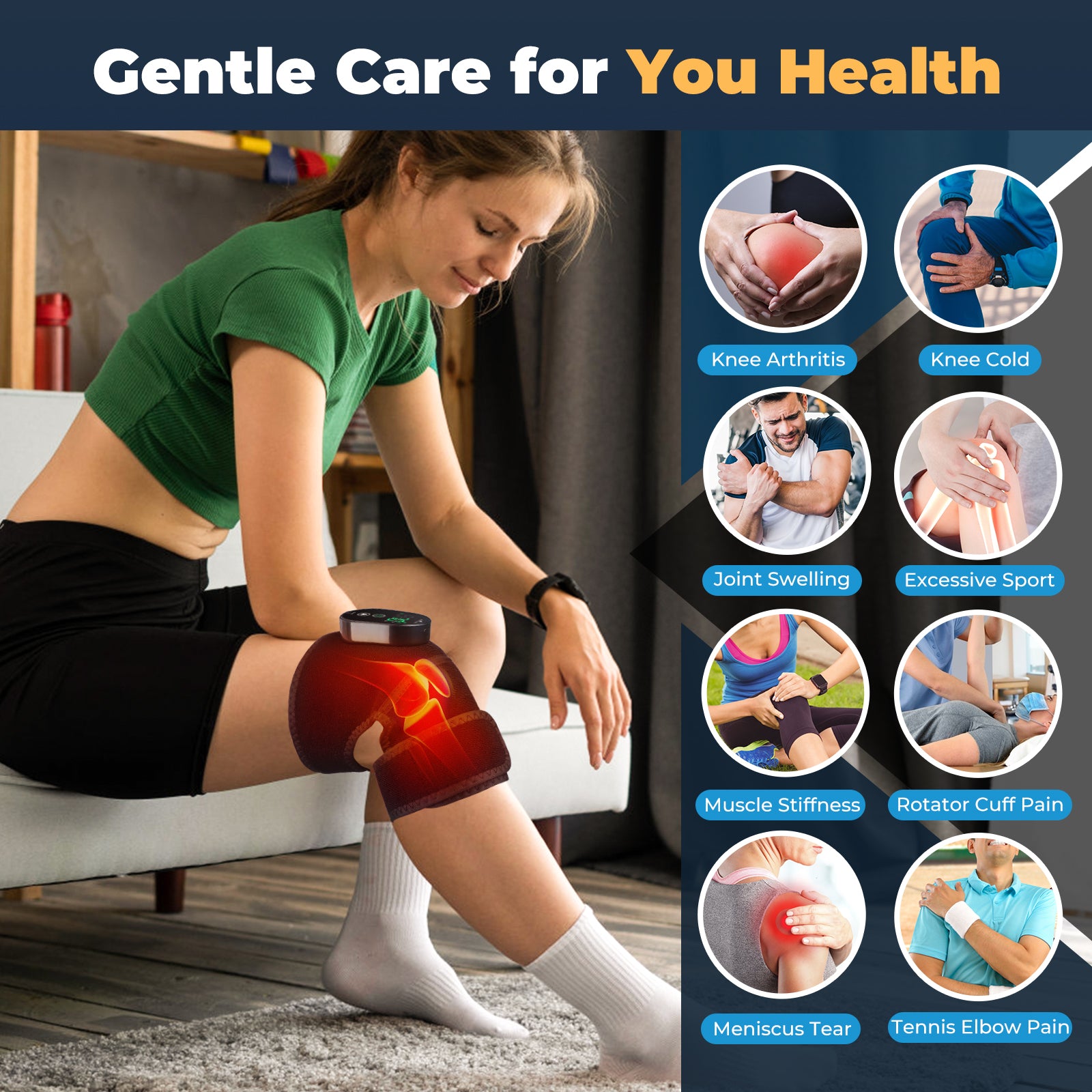 Electric Knee Heating Pad Wireless Heating Knee Brace Hot Compress Physiotherapy Arthritis Relief E 3