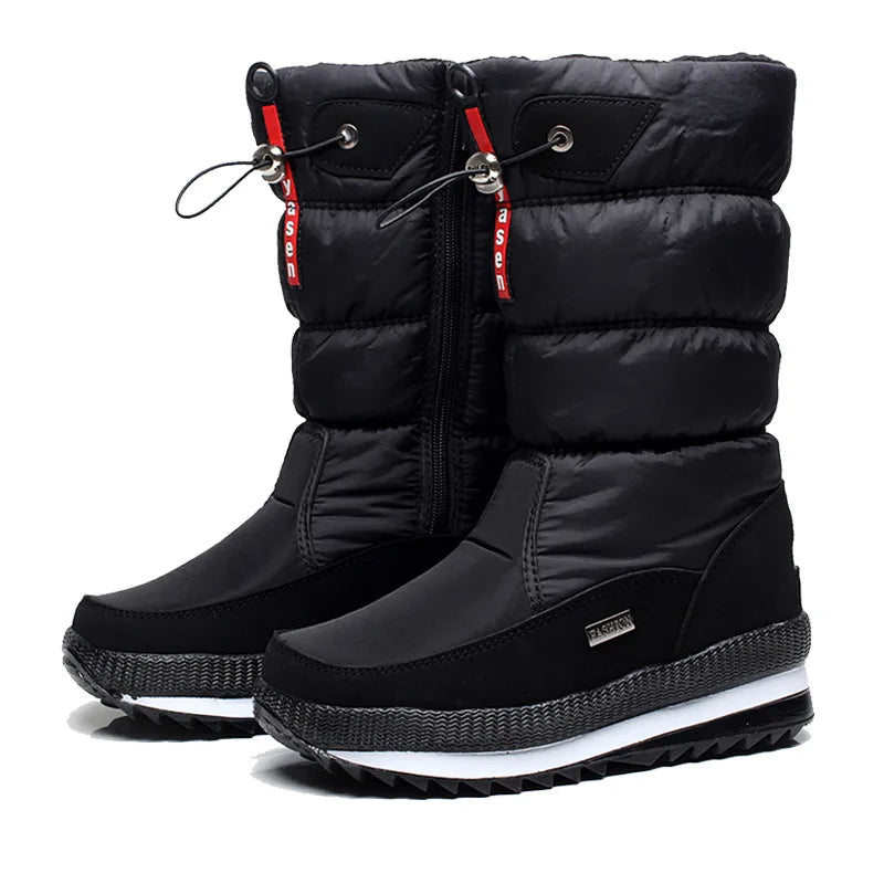 Fashion Women Winter Boots Thick Plush Waterproof Snow Shoes, Non-Slip Warm Fur Platform Boots for Cold Weather