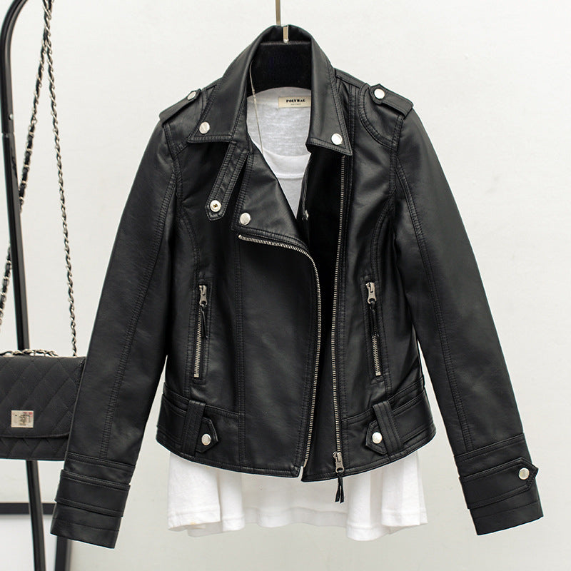 Gothic Punk Style Motorcycle Jacket, Fall Women Short Black PU Leather Jacket, Wild Casual Coat, Goth Winter Fashion