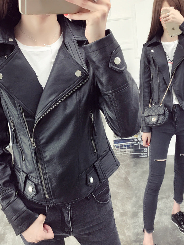 Gothic Punk Style Motorcycle Jacket Fall Women Short Black PU Leather Jacket Wild Casual Coat Goth  1