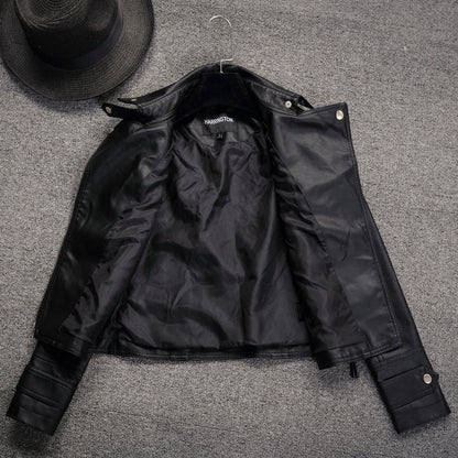 Gothic Punk Style Motorcycle Jacket Fall Women Short Black PU Leather Jacket Wild Casual Coat Goth  4