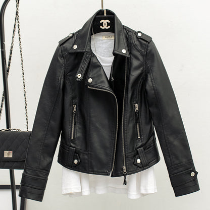 Gothic Punk Style Motorcycle Jacket Fall Women Short Black PU Leather Jacket Wild Casual Coat Goth  5