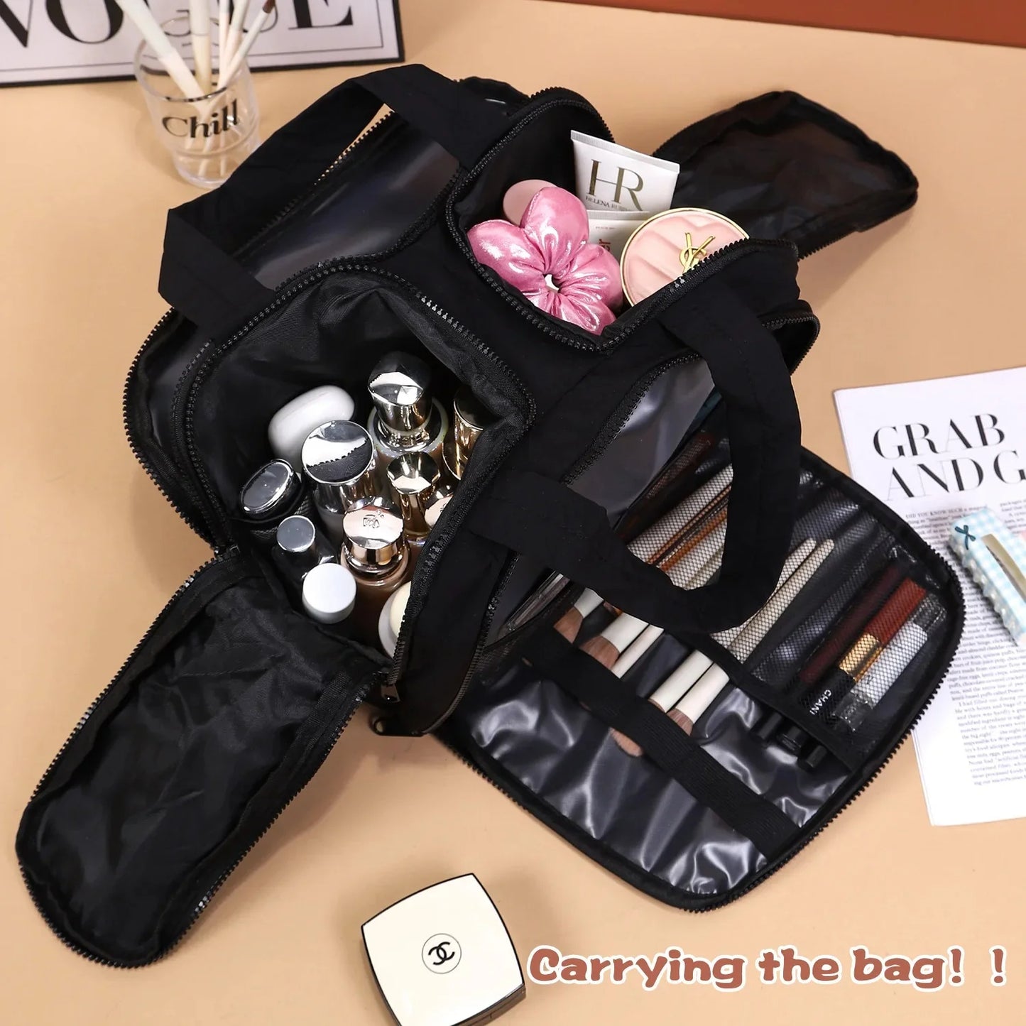 Lightweight Makeup Bag for Women, Large Capacity Travel Cosmetic Pouch, Portable Wash Bag, Handheld Toiletry Organizer