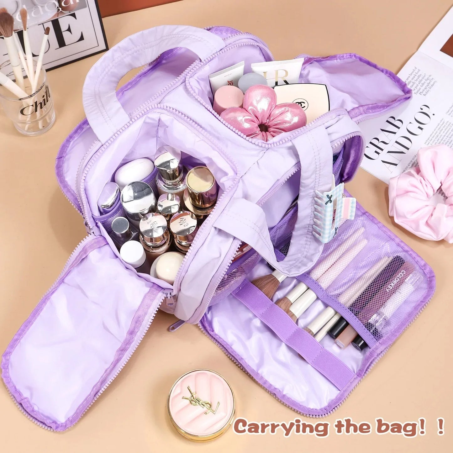 Lightweight Makeup Bag for Women, Large Capacity Travel Cosmetic Pouch, Portable Wash Bag, Handheld Toiletry Organizer