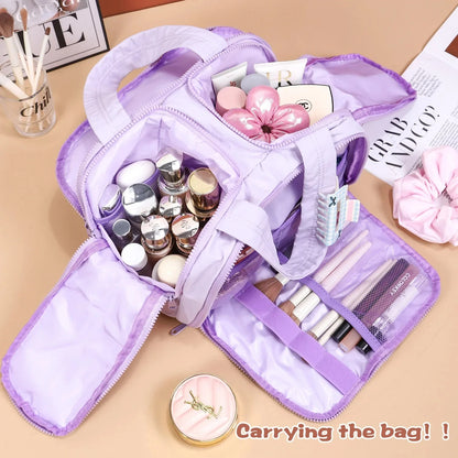Lightweight Makeup Bag for Women, Large Capacity Travel Cosmetic Pouch, Portable Wash Bag, Handheld Toiletry Organizer