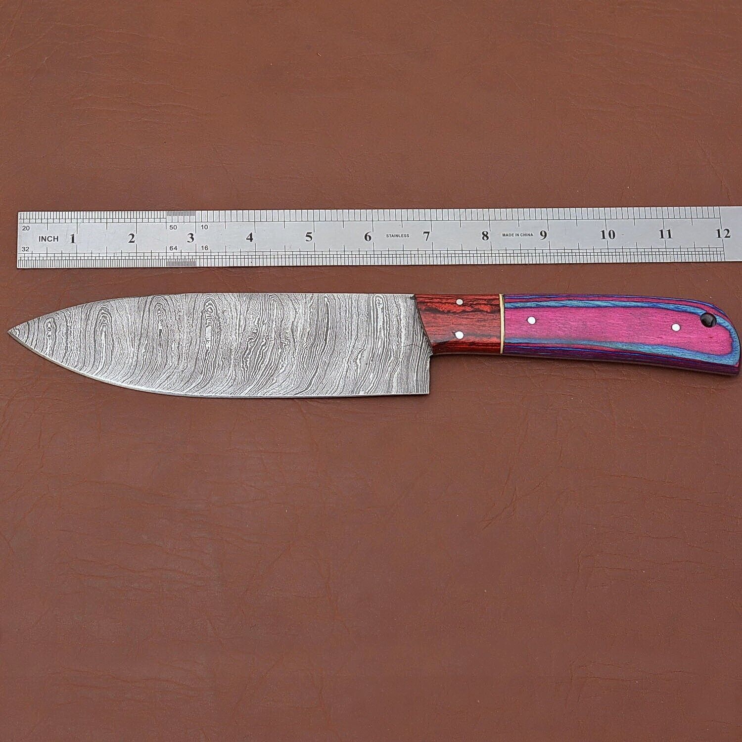 Custom Handmade Damascus Steel Chef Fillet Knife With Pakka Wood Handle And Leather Sheath 1