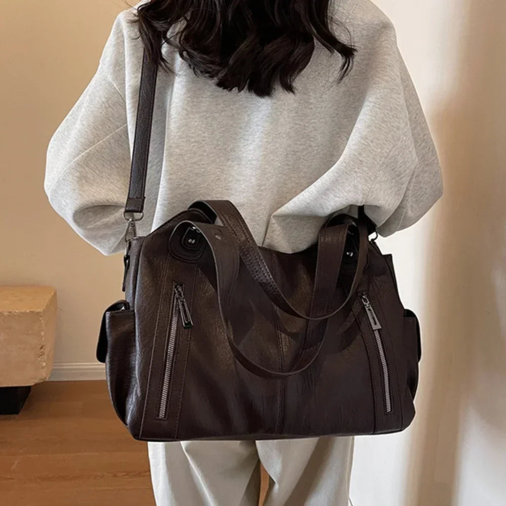High Quality Contrasting Colors, Soft Interior, Women's Handbags, Fashion Zipper Compartment Shoulder Bags