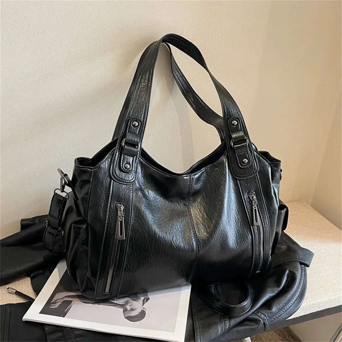 High Quality Contrasting Colors, Soft Interior, Women's Handbags, Fashion Zipper Compartment Shoulder Bags