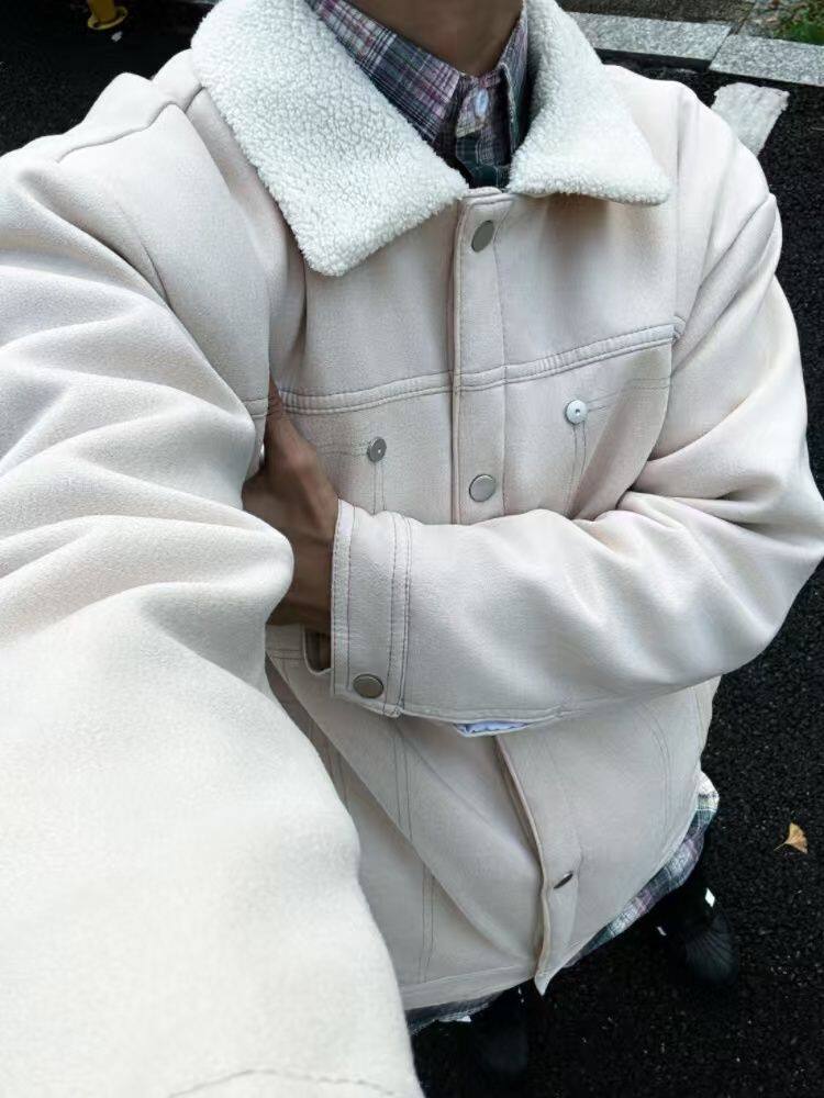 Mens Winter Coat Loose Lapel Jacket Thickened Faux Fur Lamb Wool Cotton Clothing 1