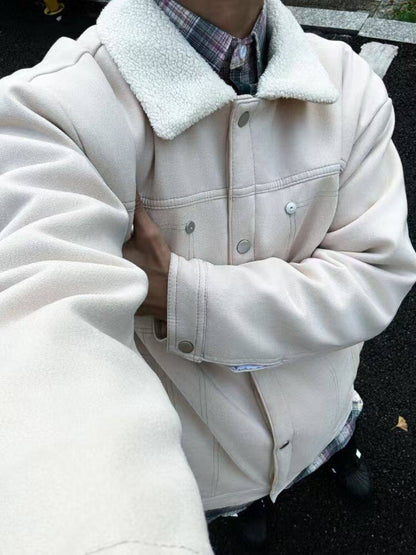 Mens Winter Coat Loose Lapel Jacket Thickened Faux Fur Lamb Wool Cotton Clothing 6