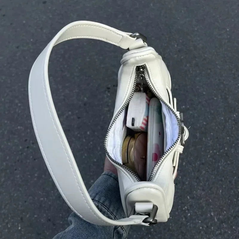 Casual Cute White, Vintage Korean, Star Shoulder Underarm, Ladies Tote Bag, Leather Zip Sling Handbag, Purses Women