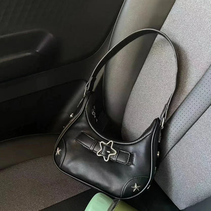 Casual Cute White, Vintage Korean, Star Shoulder Underarm, Ladies Tote Bag, Leather Zip Sling Handbag, Purses Women