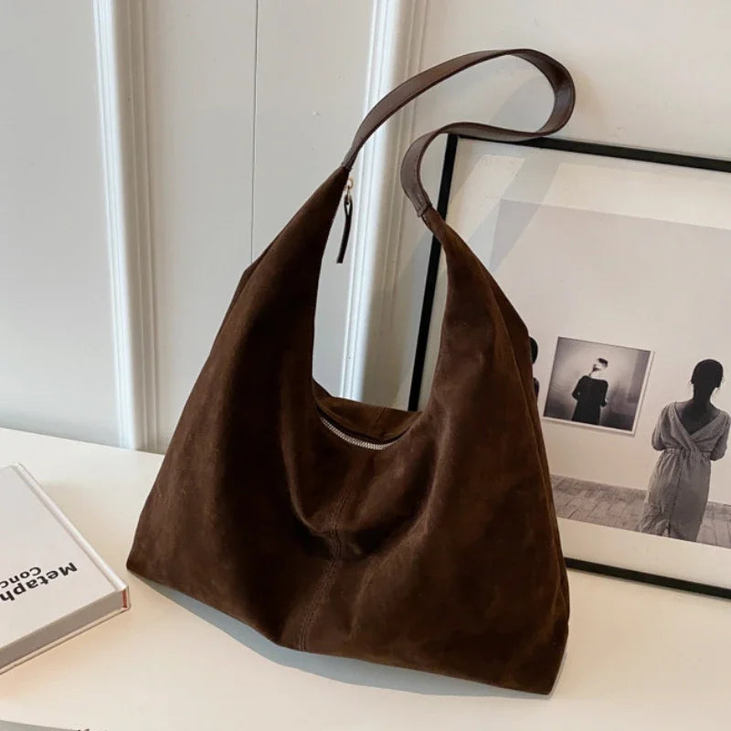 Large Capacity Women Tote Bag, Vintage Suede New, Fashion Trend Crossbody Bag, Autumn Winter Shoulder Underarm Tote