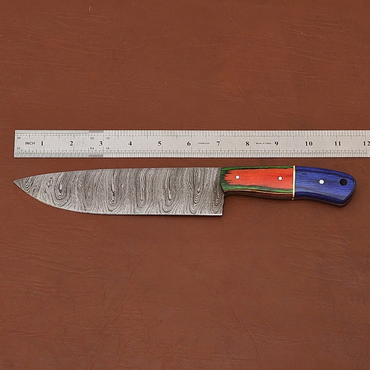 Handmade Damascus Steel Chef Fillet Knife With Pakka Wood Handle  Leather Sheath  Perfect For Kitch 2