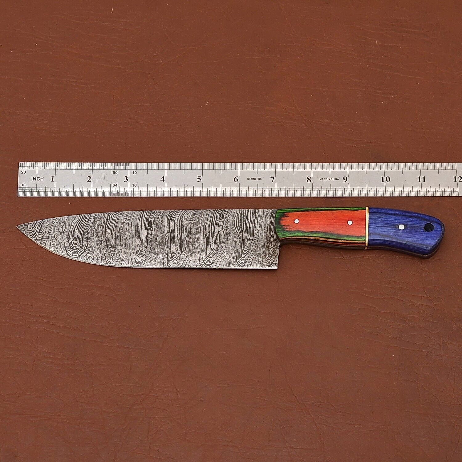 Handmade Damascus Steel Chef Fillet Knife With Pakka Wood Handle  Leather Sheath  Perfect For Kitch 2